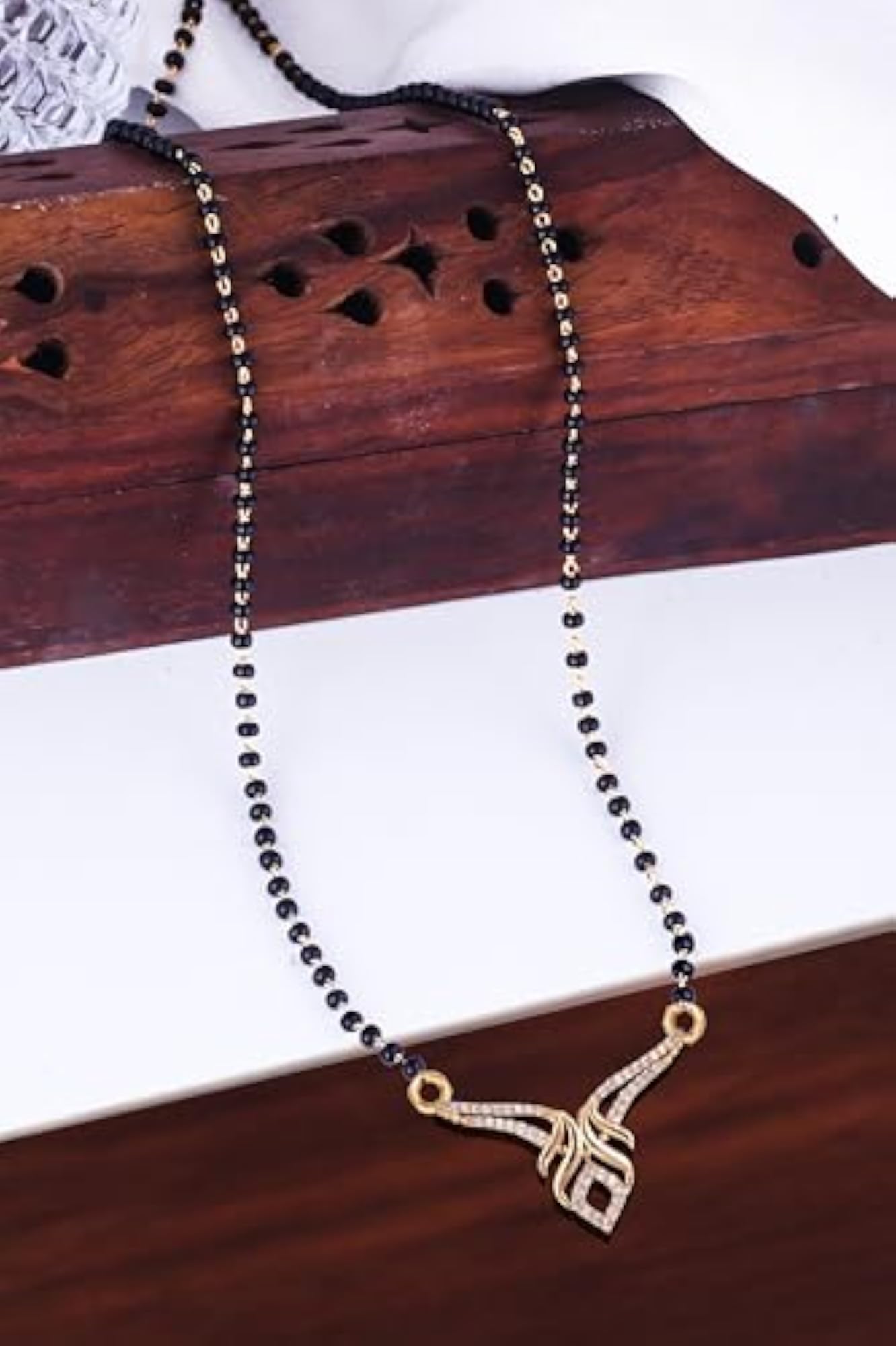 Women's Brass American Diamond Mangalsutra, Short Design